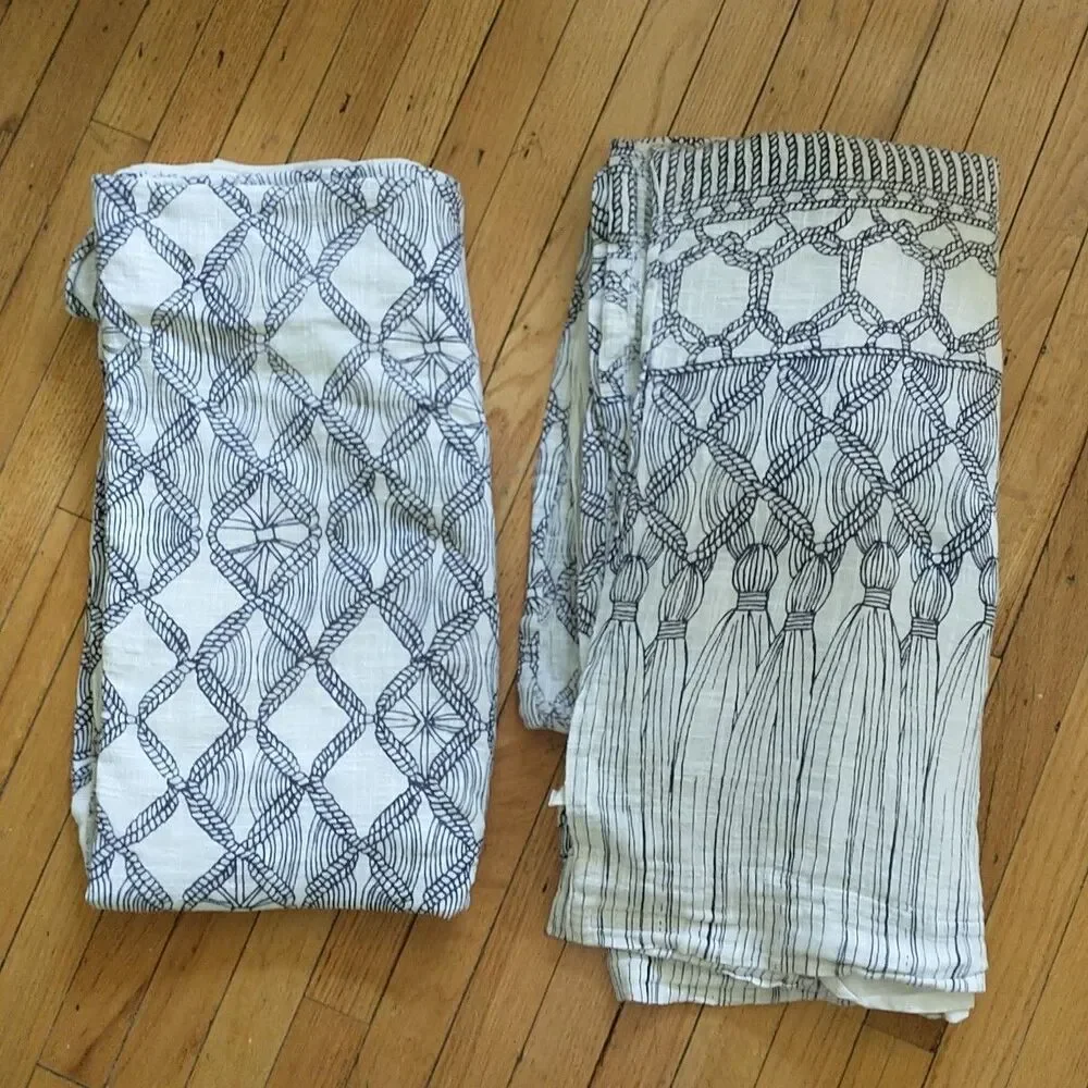 Mara Hoffman Curtains White Blue Geometric Cotton Lined 48x91